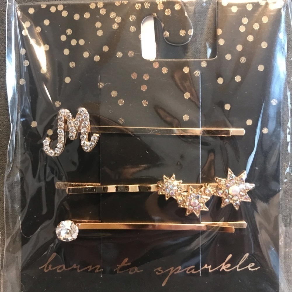 BORN TO SPARKLE Initial M Hair Pins set of 3 Sparkled Hair Bling New NIP